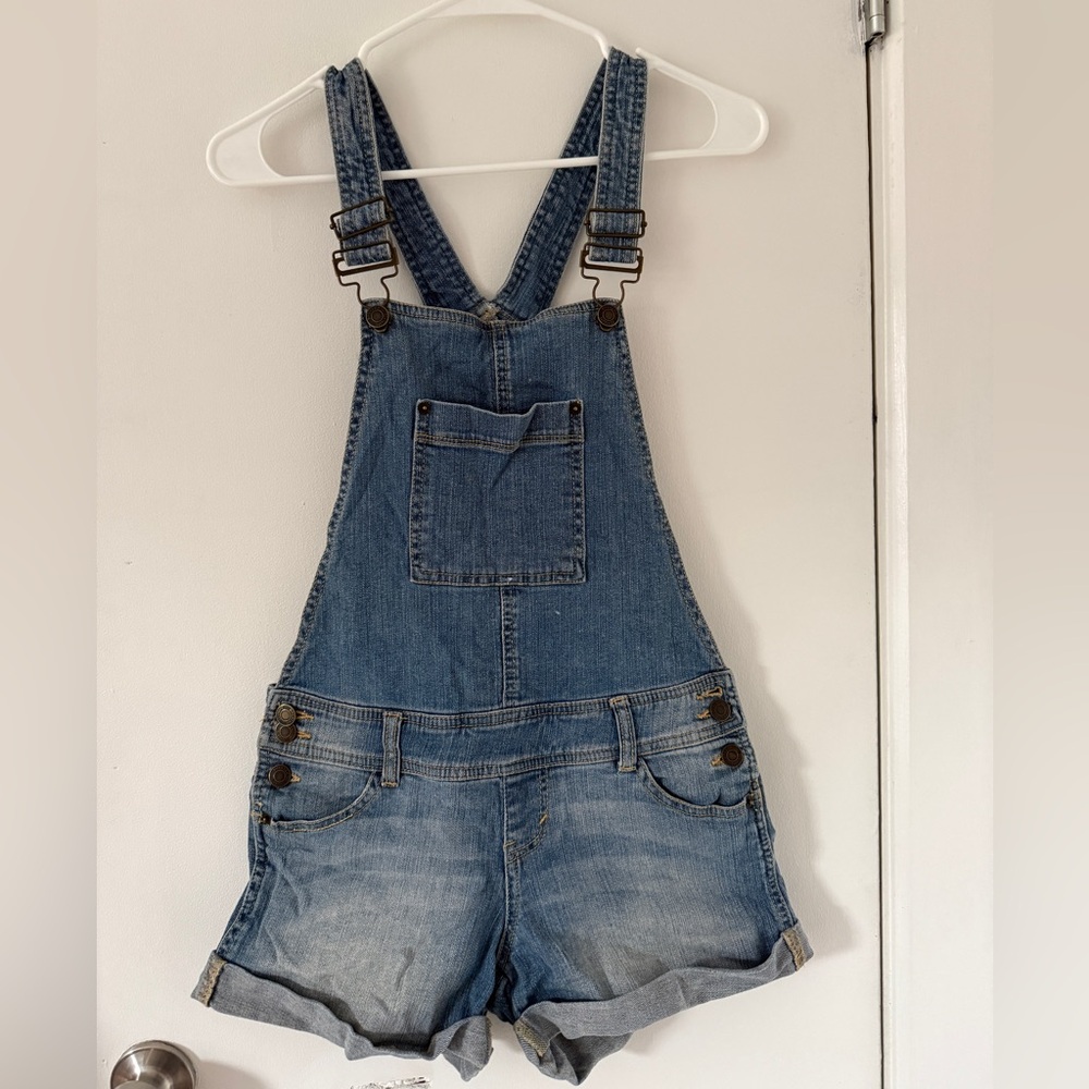 Blue Denim Overall Shorts Shorteralls cuffed